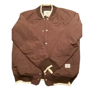 Herschel Supply Co Men’s Button down Varsity Jacket Java Brown Mocha Sz L NWT